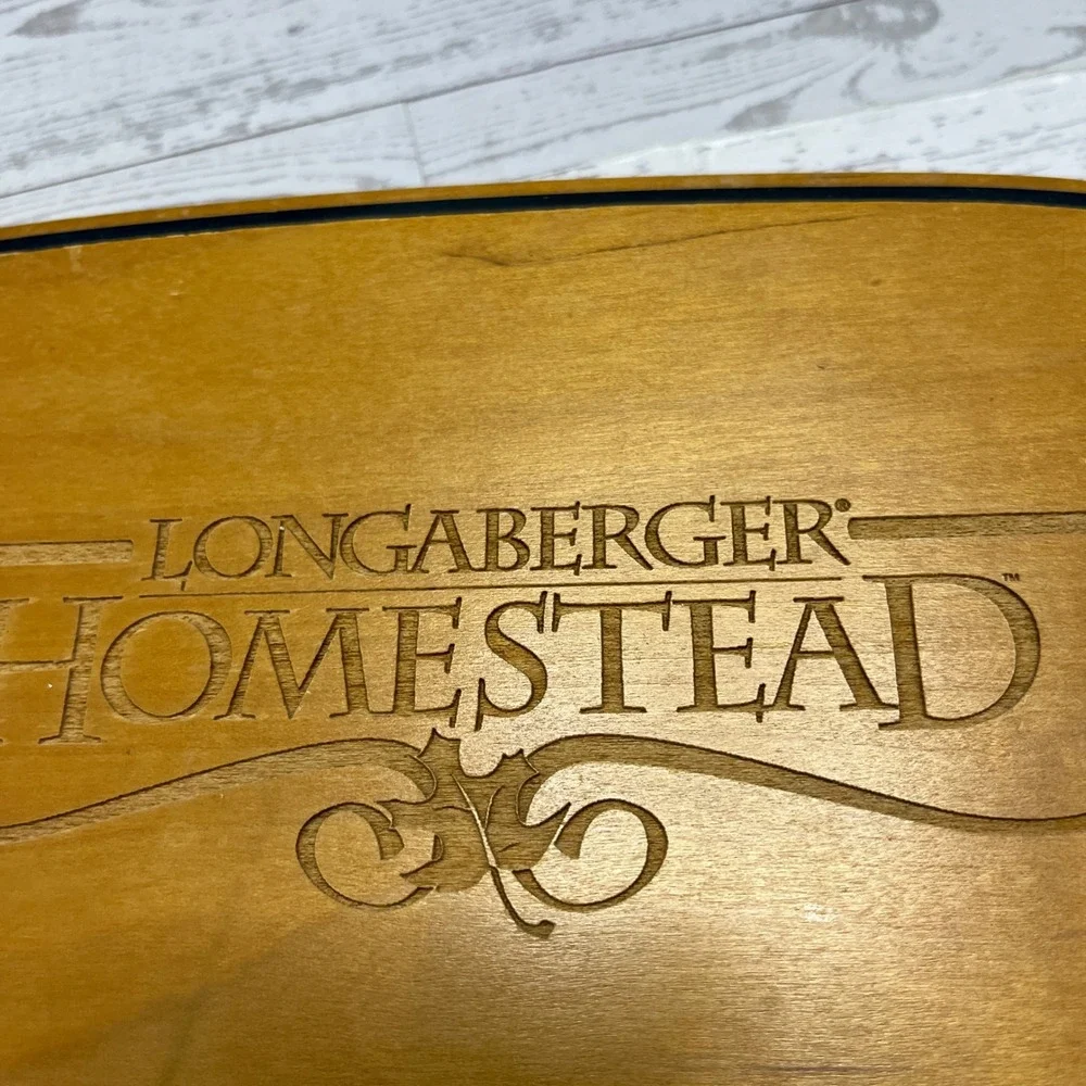 Longaberger Homestead Wood Basket Lid Engraved Maple Leaf Logo Black Trim